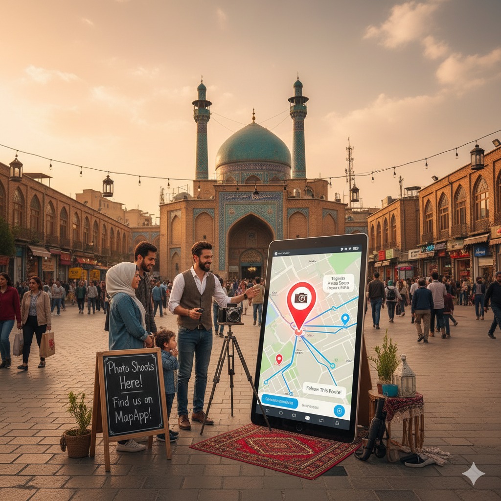 استودیو عکاسی در میدان تجریش تهران، نمایش مسیر یاب آنلاین برای مشتریان