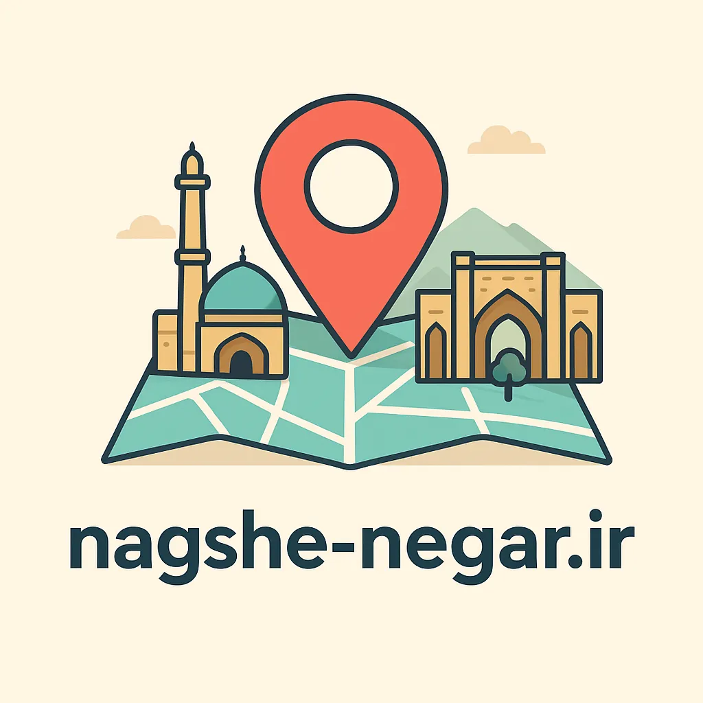 تصویر مفهومی از سئو گوگل مپ با المان‌های ایرانی و پین قرمز روی نقشه – طراحی‌شده برای مقاله آموزشی سایت نقشه‌نگار (nagshe-negar.ir)