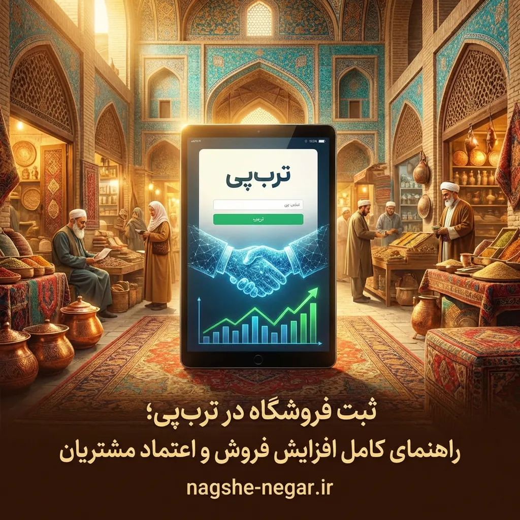 تصویر گرافیکی از لوگوی ترب پی به همراه سبد خرید و نشان اعتماد، نمادی از افزایش فروش و جلب اعتماد مشتریان با ثبت فروشگاه در ترب